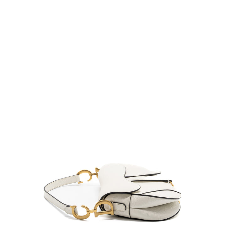 Dior medium saddle bag with strap grained calfskin white GHW