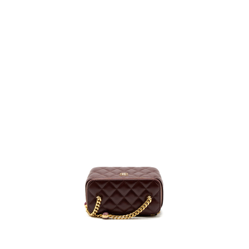 Chanel Long Vanity With Gem Chain Lambskin Burgundy GHW (Microchip)