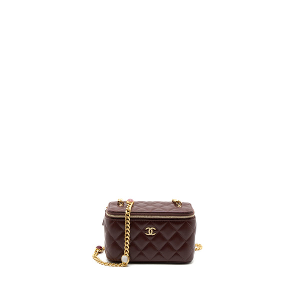 Chanel Long Vanity With Gem Chain Lambskin Burgundy GHW (Microchip)