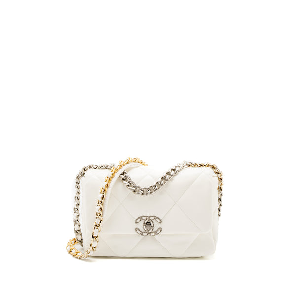Chanel Small 19 Bag Lambskin White Multicolour Hardware (Microchip)