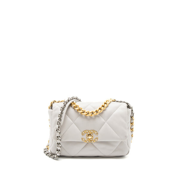 Chanel Small 19 Bag Lambskin Light Grey Multicolour Hardware (Microchip)
