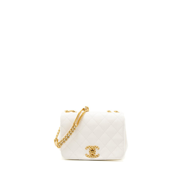 Chanel Flap Bag with Detailed CC Logo Calfskin White Brushed GHW