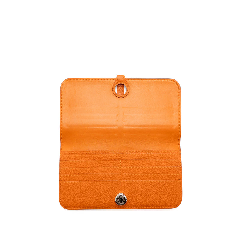 Hermes Dogon Long Wallet Clemence Orange SHW Stamp T