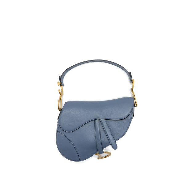 Dior medium saddle bag goat skin light blue GHW