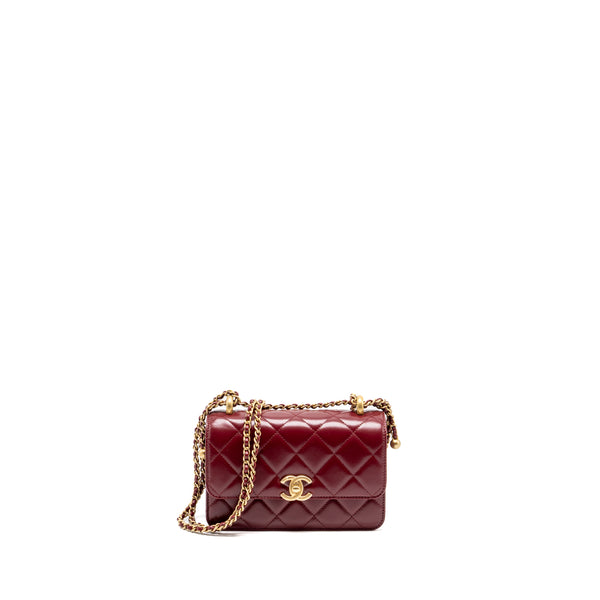 Chanel Gold Crush mini Flap bag Calfskin Red GHW (microchip)