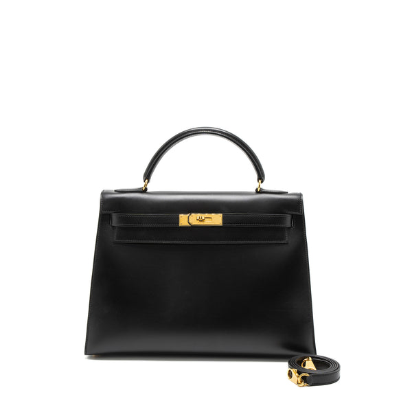 Hermes Kelly 32 Box Black GHW Stamp Square C