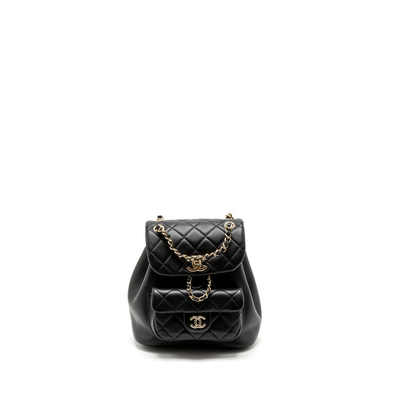 chanel leather backpack replica Chanel Mini Duma Backpack Lambskin Black LGHW (Microchip)