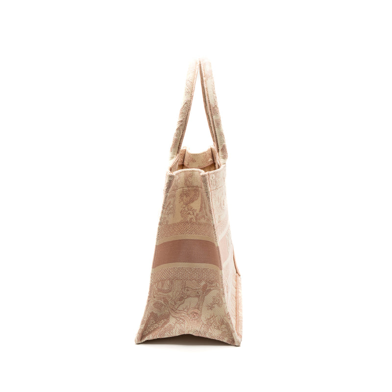 Dior Medium Book Tote Bag Pink Toile de Jouy Embroidery