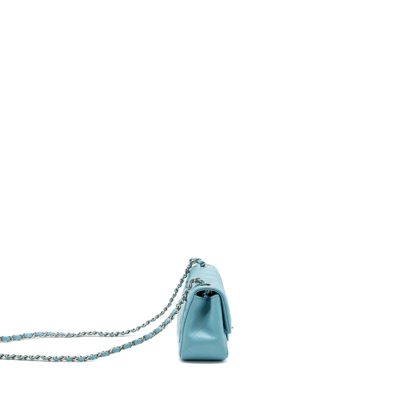 Chanel Mini Square flap bag lambskin Light Blue SHW (microchip)