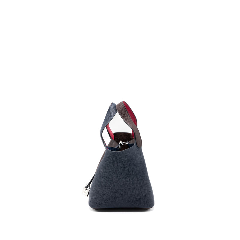 Hermes Picotin 18 Lock Bag Clemence Blue Nuit/Rouge Sellier/Framboise