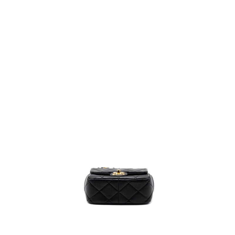 Chanel Round Handle Mini Square Crossbody Bag Lambskin Brushed GHW(Microchip)