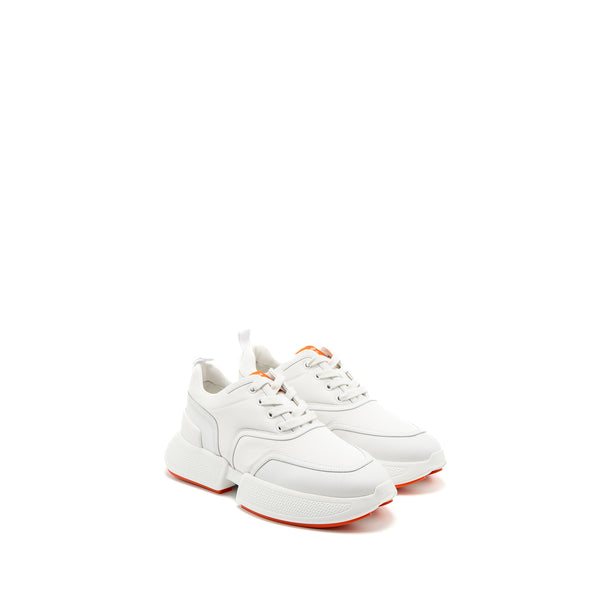 Hermes Size 38 Giga Sneaker Mesh/Calfskin White/Orange