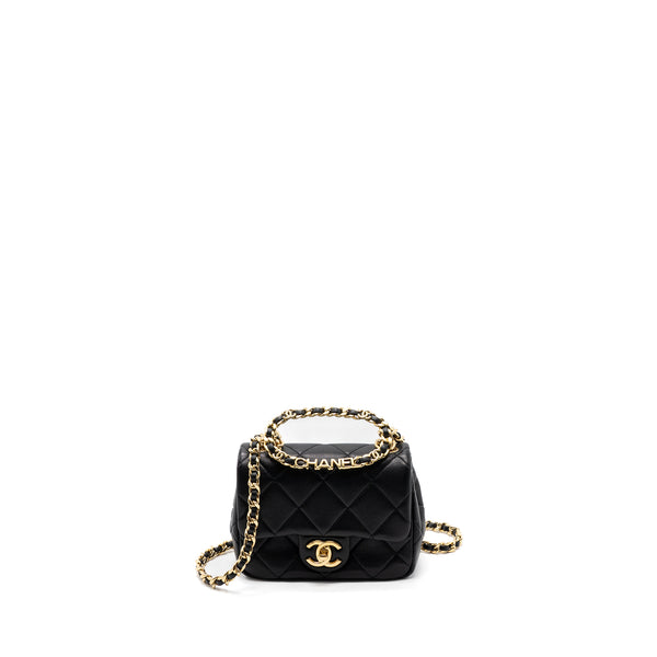 Chanel Round Handle Mini Square Crossbody Bag Lambskin Brushed GHW(Microchip)