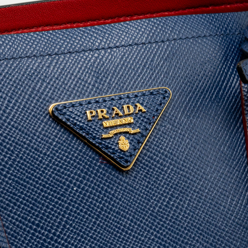 Prada Saffiano Cuir Double Bag Saffiano Leather Blue/Red GHW