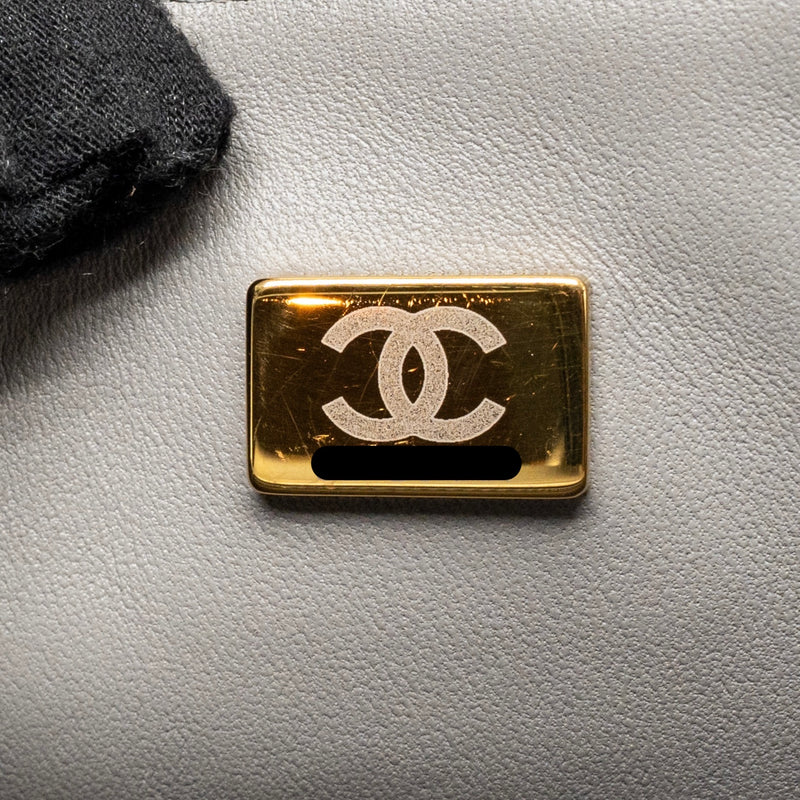 Chanel 22k Metal Top Handle Mini Rectangular Flap Bag Lambskin Grey GHW (Microchip)