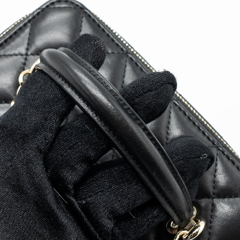 Chanel Top Handle Long Vanity With Chain Lambskin Black LGHW(Microchip)