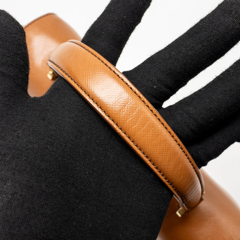 Salvatore Ferragamo Top Handle Gancini Bag Calfskin Tan GHW