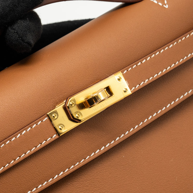 Hermes kelly Pochette swift Gold GHW stamp W