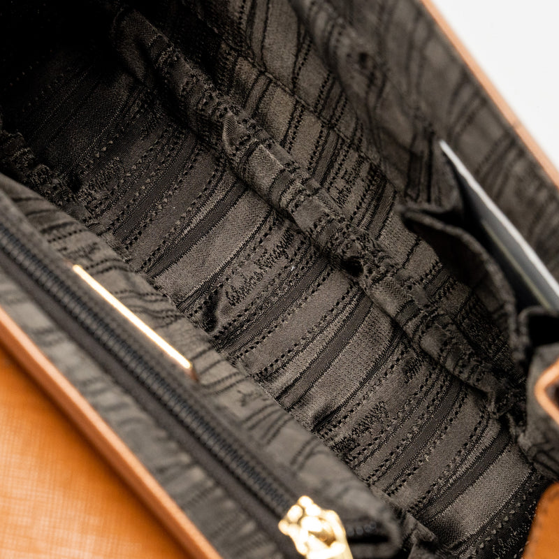 Salvatore Ferragamo Top Handle Gancini Bag Calfskin Tan GHW