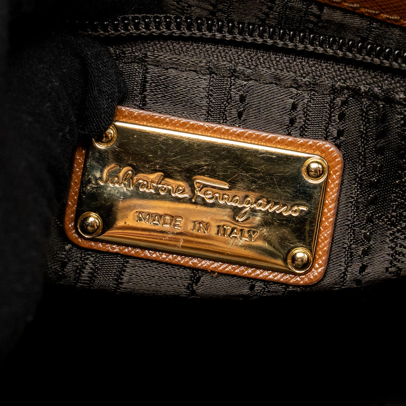 Salvatore Ferragamo Top Handle Gancini Bag Calfskin Tan GHW