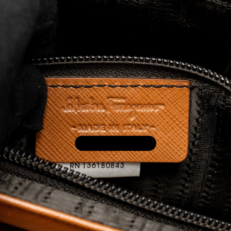 Salvatore Ferragamo Top Handle Gancini Bag Calfskin Tan GHW