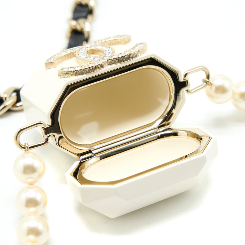 Chanel AirPods Case With Pearl Chain White Light Gold Tone