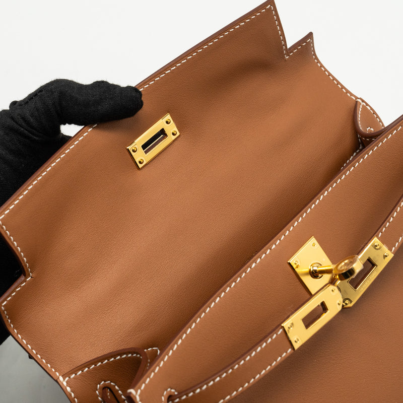 Hermes kelly Pochette swift Gold GHW stamp W