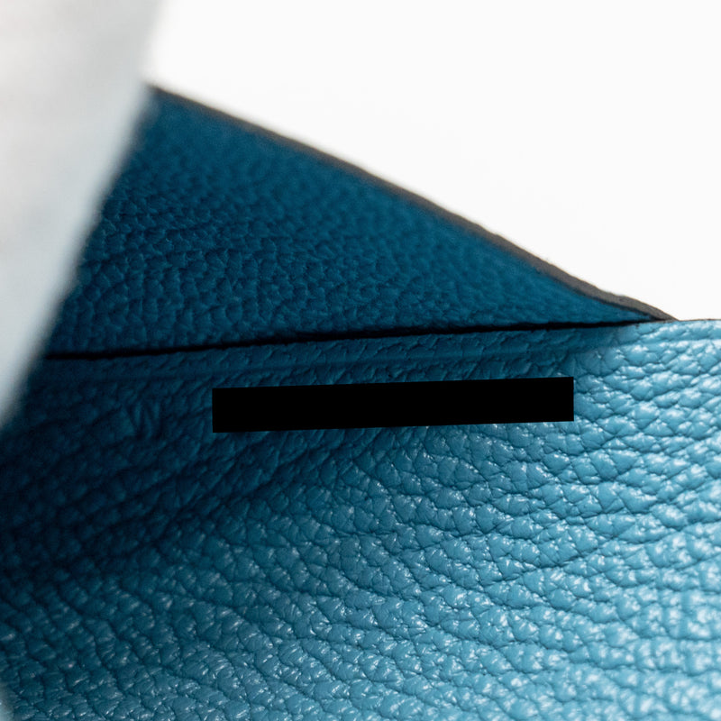 Hermes Calvi Duo compact Card holder mysore goatskin blue SHW stamp W