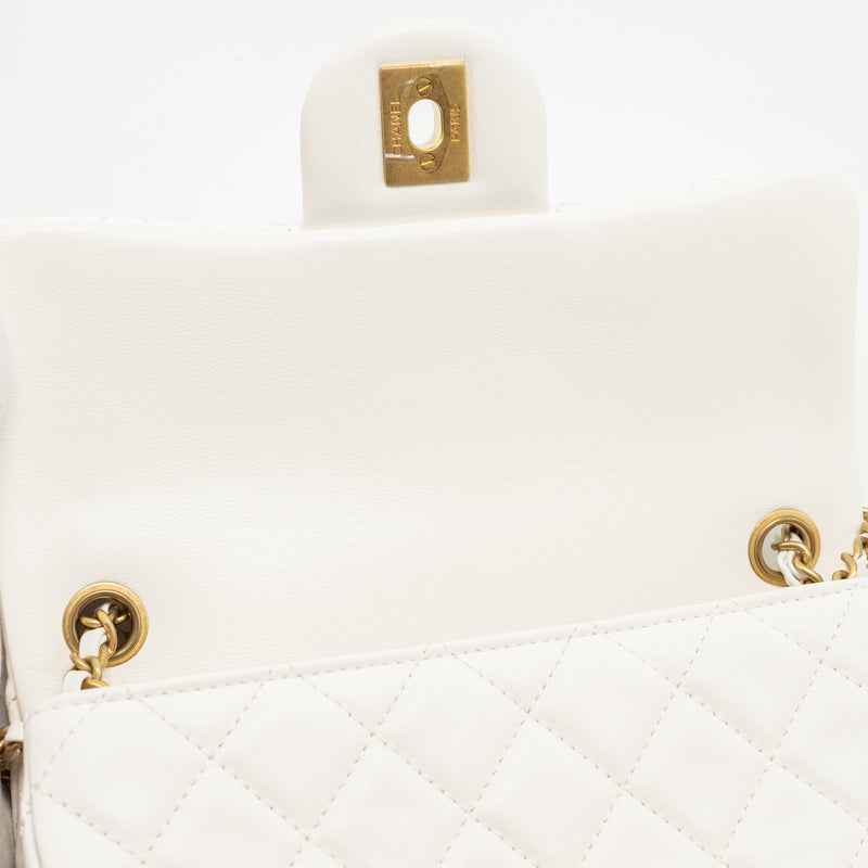 Chanel pearl crush mini rectangular flap bag lambskin White GHW(microchip)