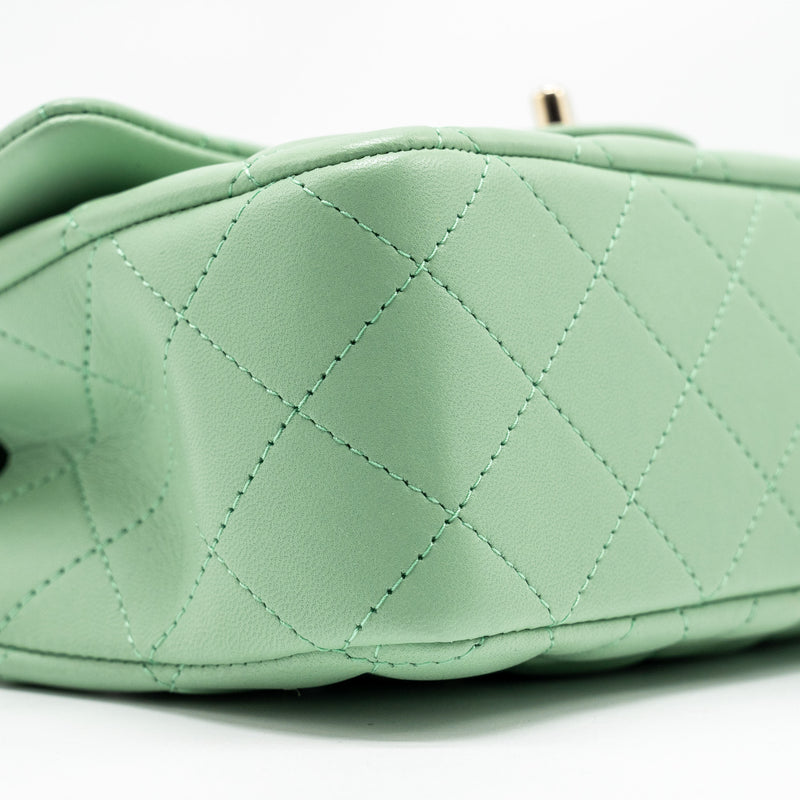 Chanel Top handle mini rectangular flap bag lambskin light green LGHW (microchip)