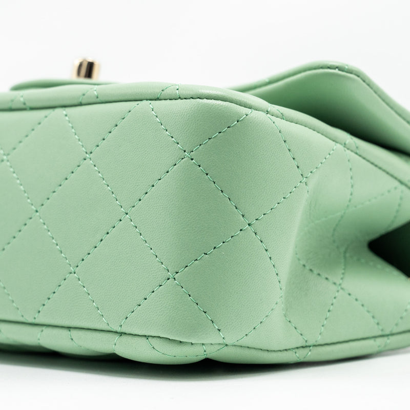 Chanel Top handle mini rectangular flap bag lambskin light green LGHW (microchip)