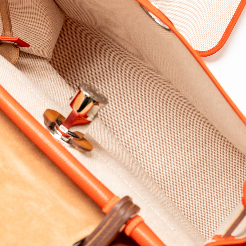 Hermes Herbag 31 Zip Bag Toile H Berline Canvas / Hunter Capucine-Ecru-Beige / Fauve SHW Stamp U