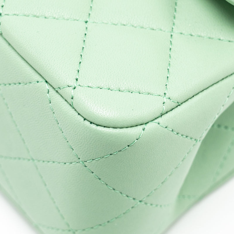 Chanel Top handle mini rectangular flap bag lambskin light green LGHW (microchip)