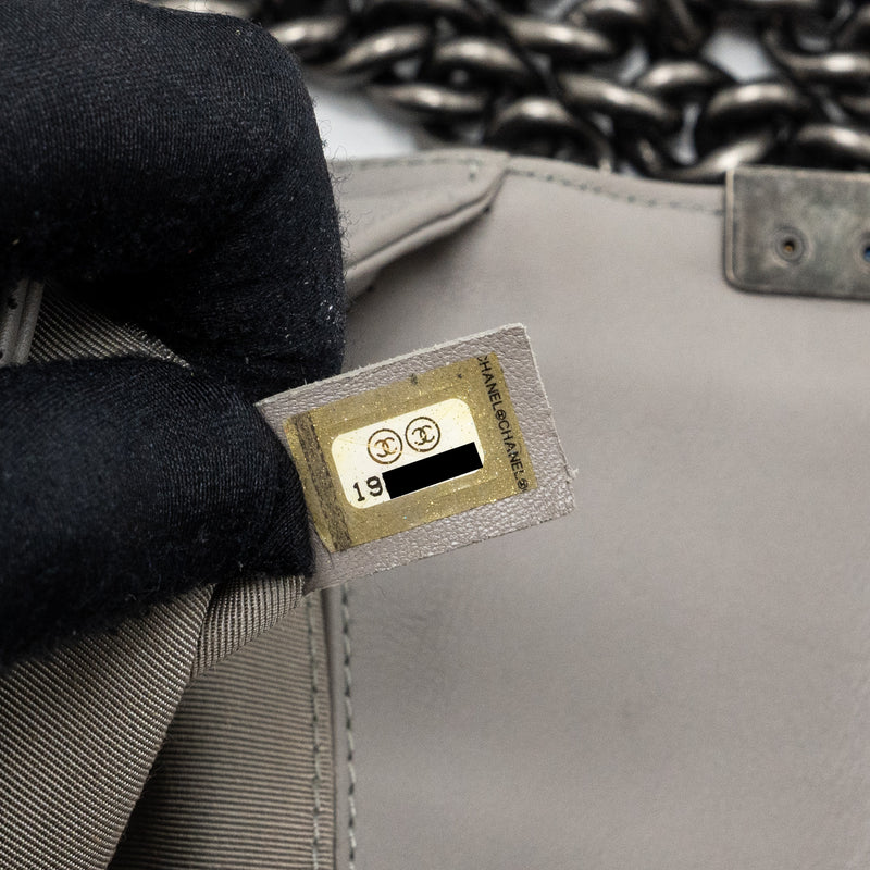 Chanel Medium Boy Bag Calfskin Grey Ruthenium Silver Hardware