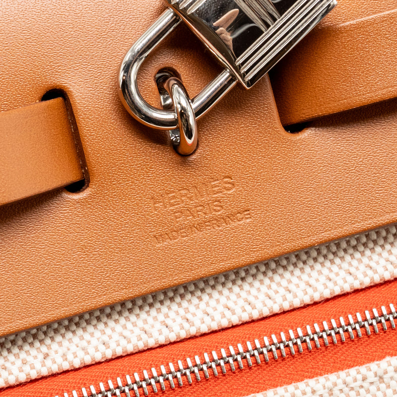Hermes Herbag 31 Zip Bag Toile H Berline Canvas / Hunter Capucine-Ecru-Beige / Fauve SHW Stamp U