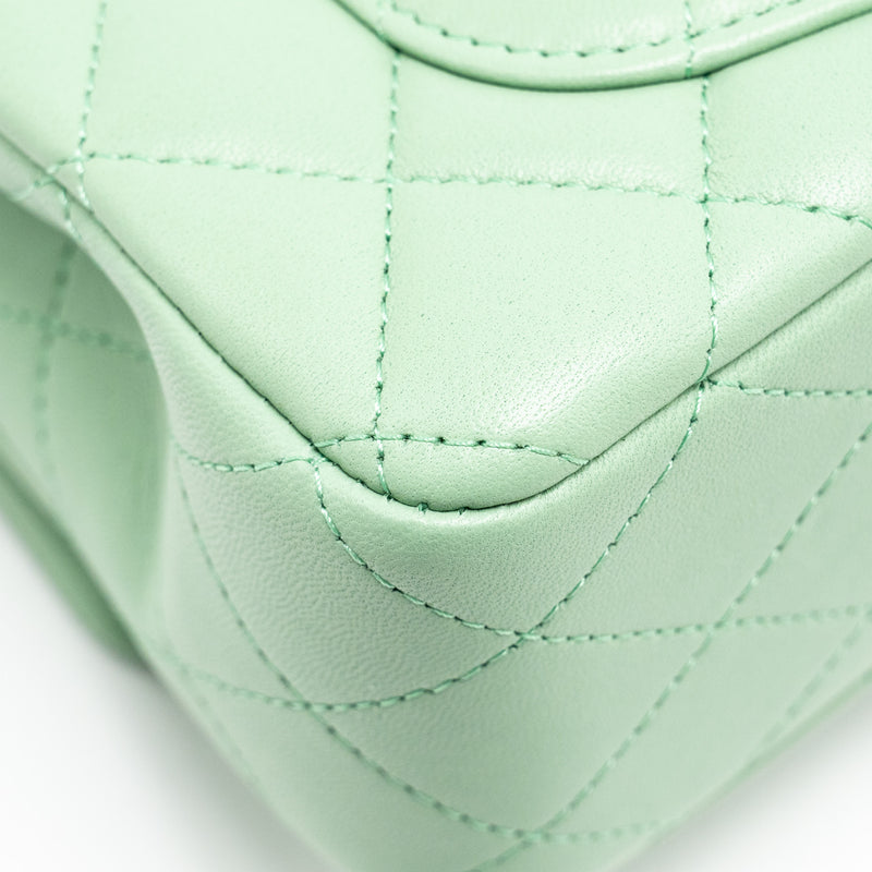Chanel Top handle mini rectangular flap bag lambskin light green LGHW (microchip)