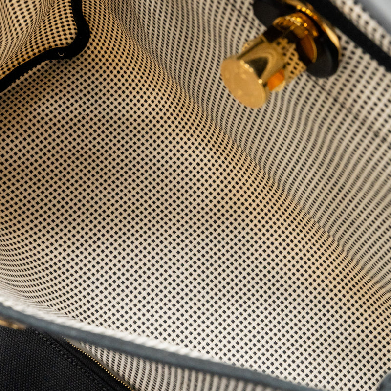 Hermes Herbag 31 Zip Bag Quadrille Viking Canvas/Hunter Leather Ecru-Blanc/Black GHW Stamp B