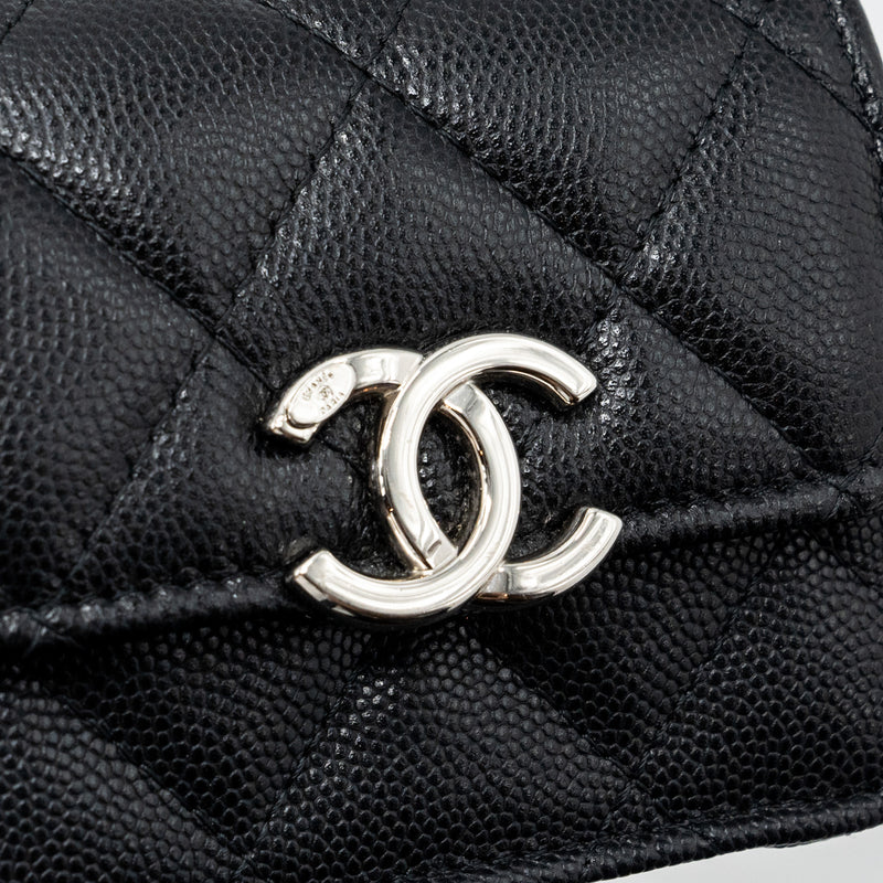 CHANEL MINI FLAP BAG WITH Coco Enamel CHAIN CAVIAR BLACK SHW