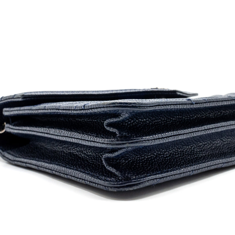 CHANEL Square Chevron Wallet On Chain Navy Caviar Navy SHW