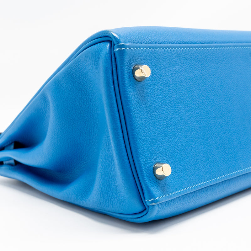 Hermes Kelly 32 Evercolor Blue Hydra GHW Stamp X