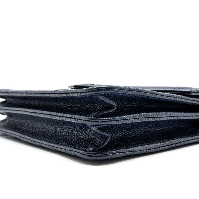 CHANEL Square Chevron Wallet On Chain Navy Caviar Navy SHW