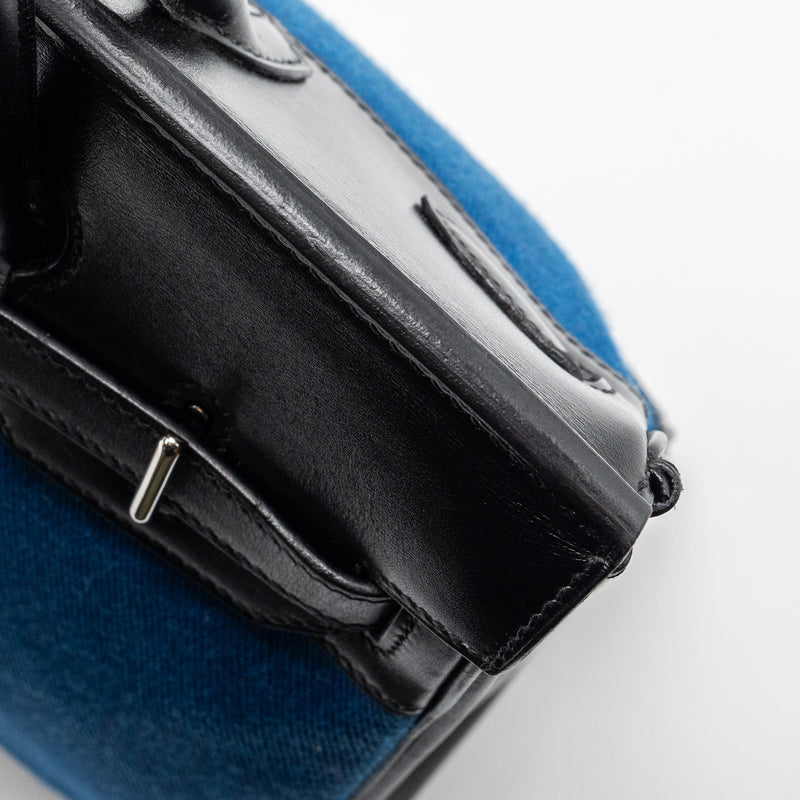 Hermes vintage birkin hac 28 toile Potamus black / blue SHW stamp square J