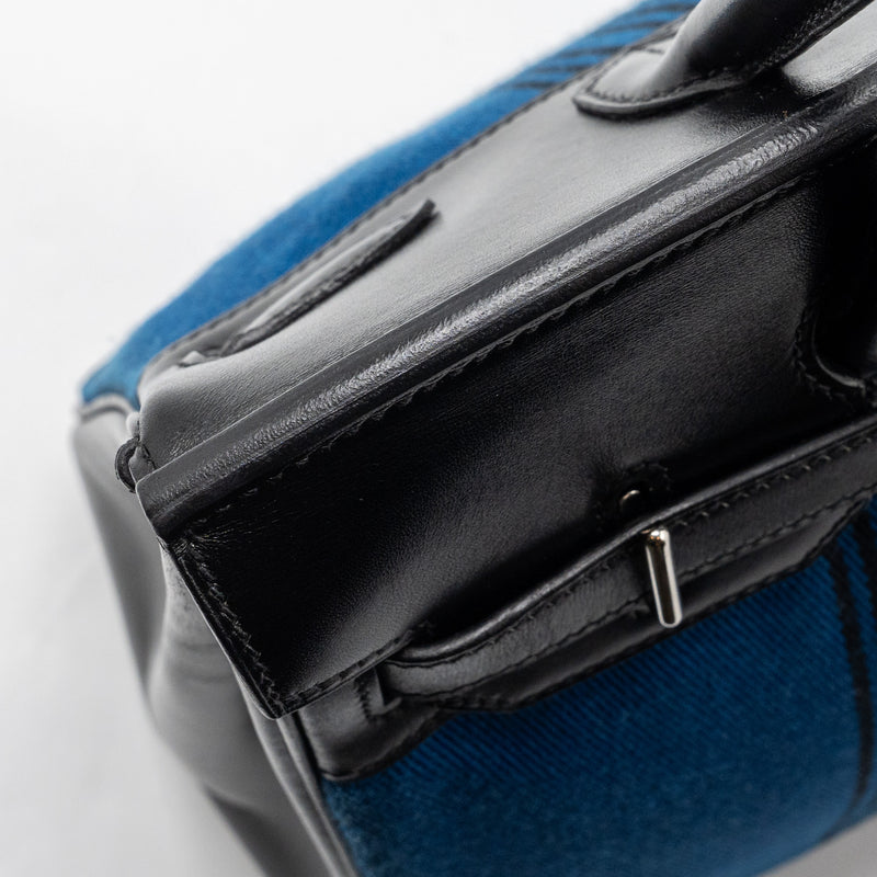 Hermes vintage birkin hac 28 toile Potamus black / blue SHW stamp square J