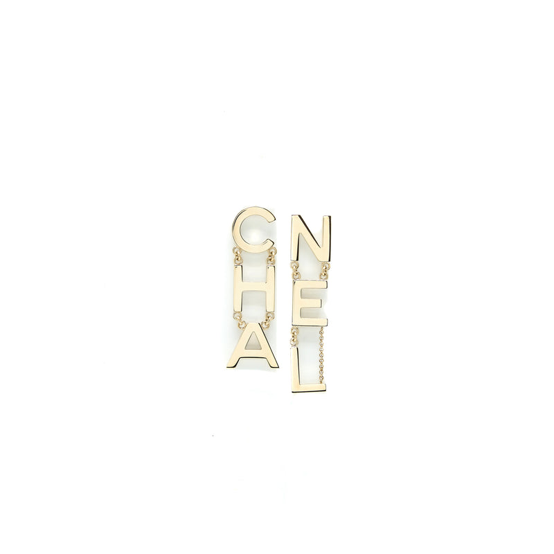 Chanel Giant Letter Drop Earrings Light Gold Tone