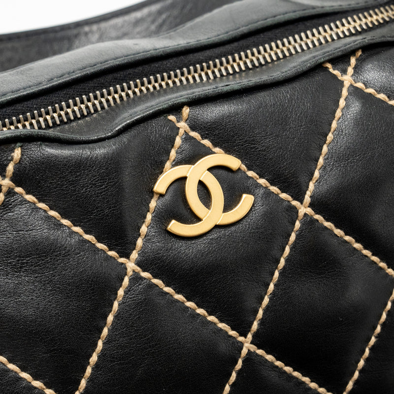 Chanel Vintage Wild Stitch Shoulder Bag Calfskin Black GHW