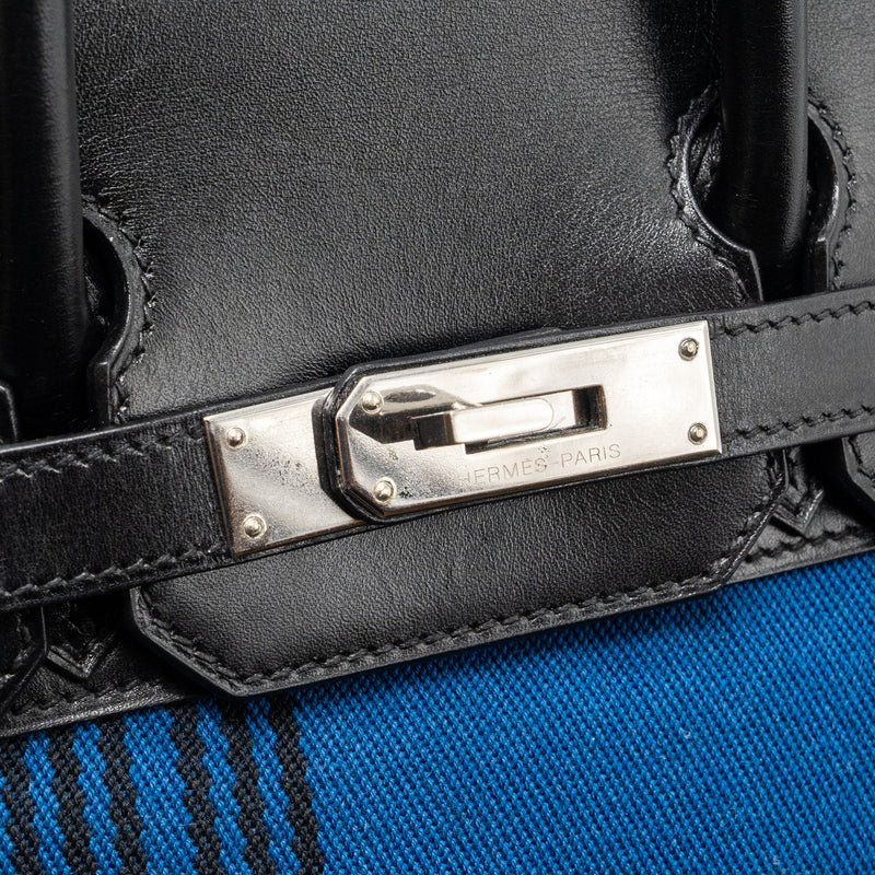 Hermes vintage birkin hac 28 toile Potamus black / blue SHW stamp square J