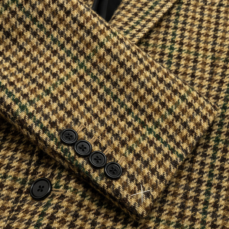 CELINE Size 34 Classic Jacket In Checked Wool Brown/Green Multicolour