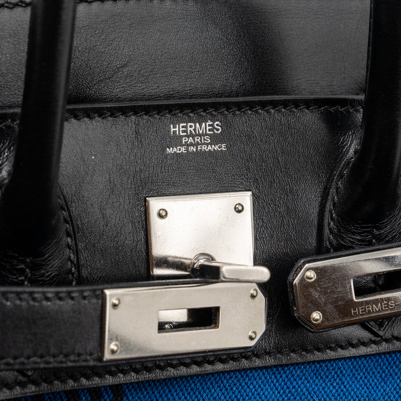 Hermes vintage birkin hac 28 toile Potamus black / blue SHW stamp square J