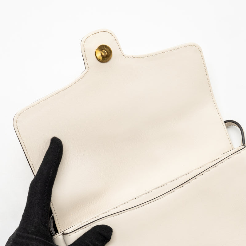 Gucci Small Arli Flap Bag Calfskin White GHW