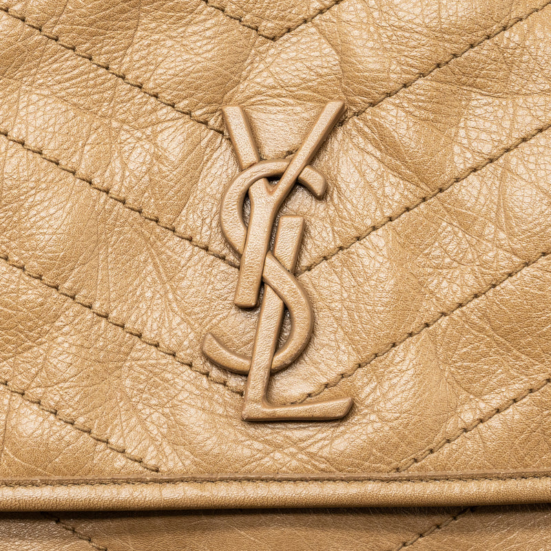 Saint Laurent Medium Niki Bag Crinkled Calfskin Dark Beige Ruthenium Hardware